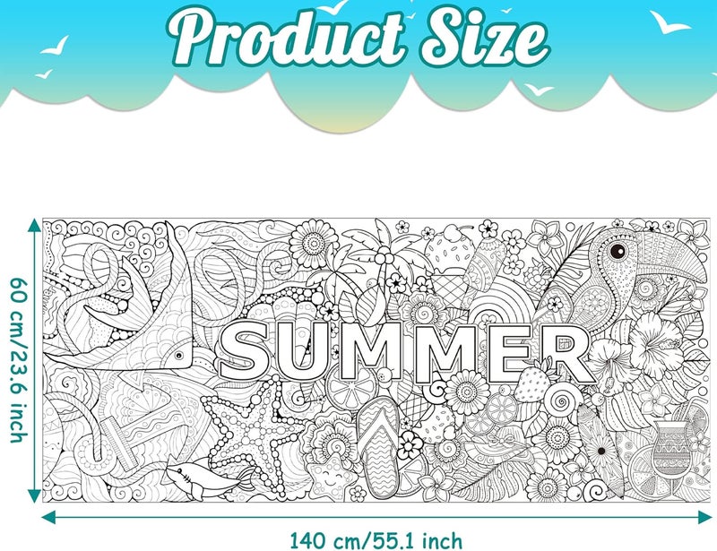 Dvbonike Jumbo Mandala Coloring Poster Giant Summer Color-in Paper Poster DIY Drawing Blank Doodle Art Banner 55.1 x 23.6 inch Tablecloth Wall Decoration, Home School Activity Party Supplies for Kids - Image 2